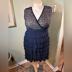 162. Frank Lyman Women's Navy Lace & Ruffle Cocktail Dress